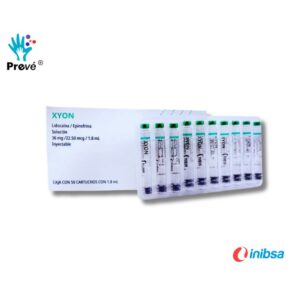 💉 Xyon Lidocaína 2% con Epinefrina 1:100,000 – Caja con 50 Cartuchos de Vidrio (1.8 ml) – Inibsa