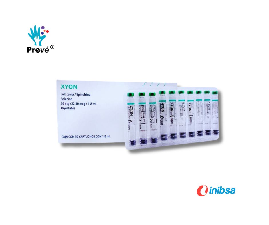💉 Xyon Lidocaína 2% con Epinefrina 1:100,000 – Caja con 50 Cartuchos de Vidrio (1.8 ml) – Inibsa